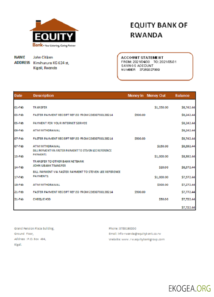 Relevé de la Rwanda Equity Bank, modèle facile à remplir au format de fichier .xls et .pdf template Relevé de la Rwanda Equity Bank, modèle facile à remplir au format de fichier .xls et .pdf template